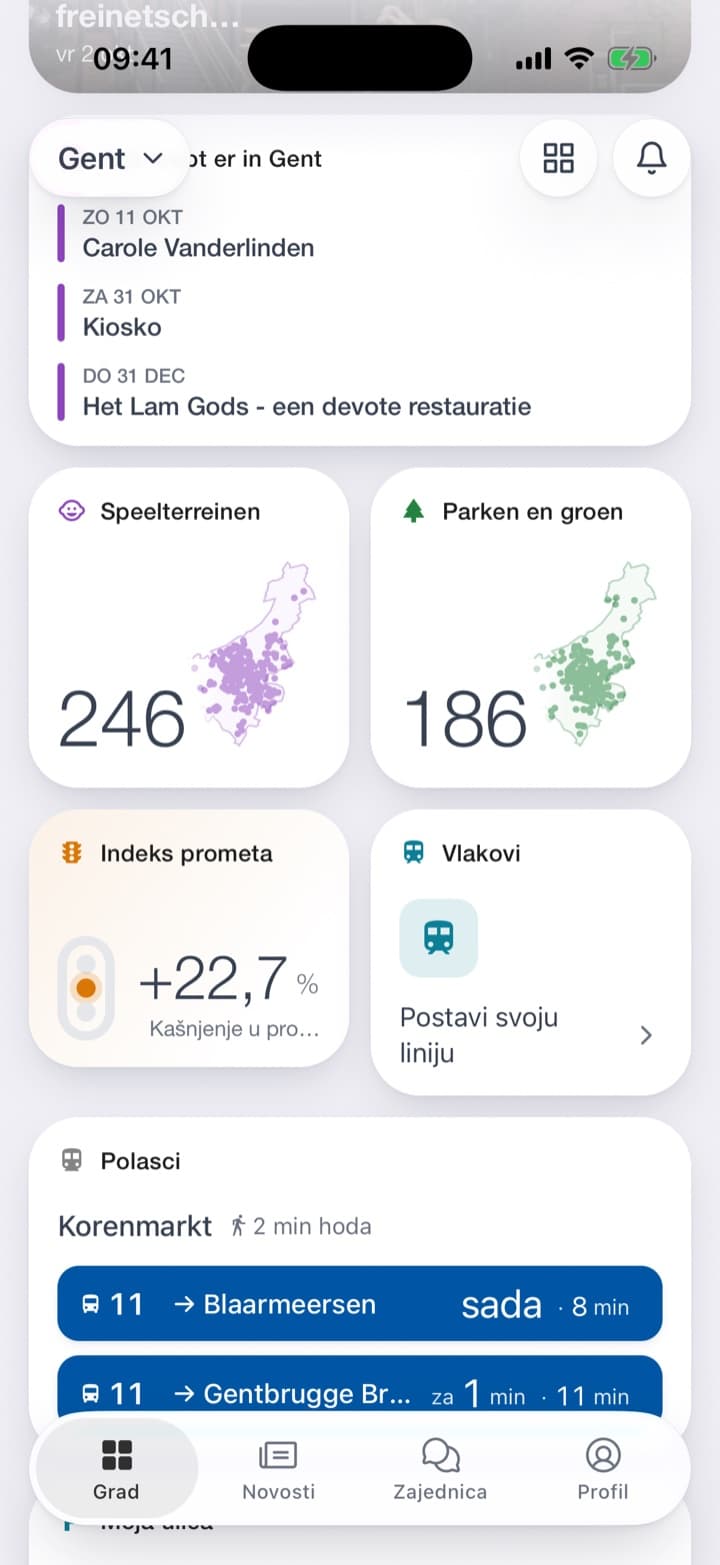 Prije nego što je linija odabrana, pločica kaže Postavi svoju liniju. Iza nje su stanice u blizini, najbliža prva, i tražilica na vrhu.