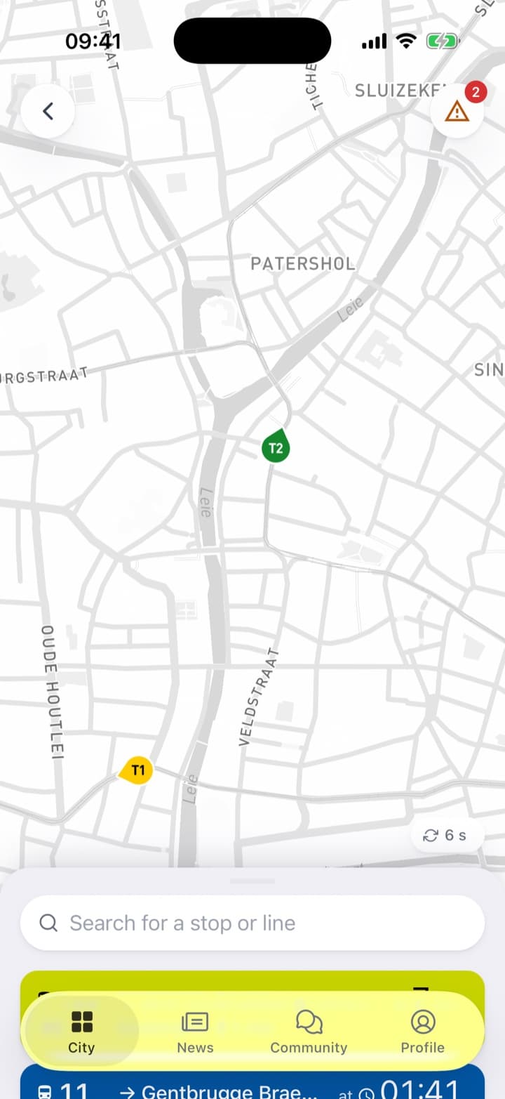 One line followed: how many stops away it is and when it arrives. The map shows the vehicles where they are now.