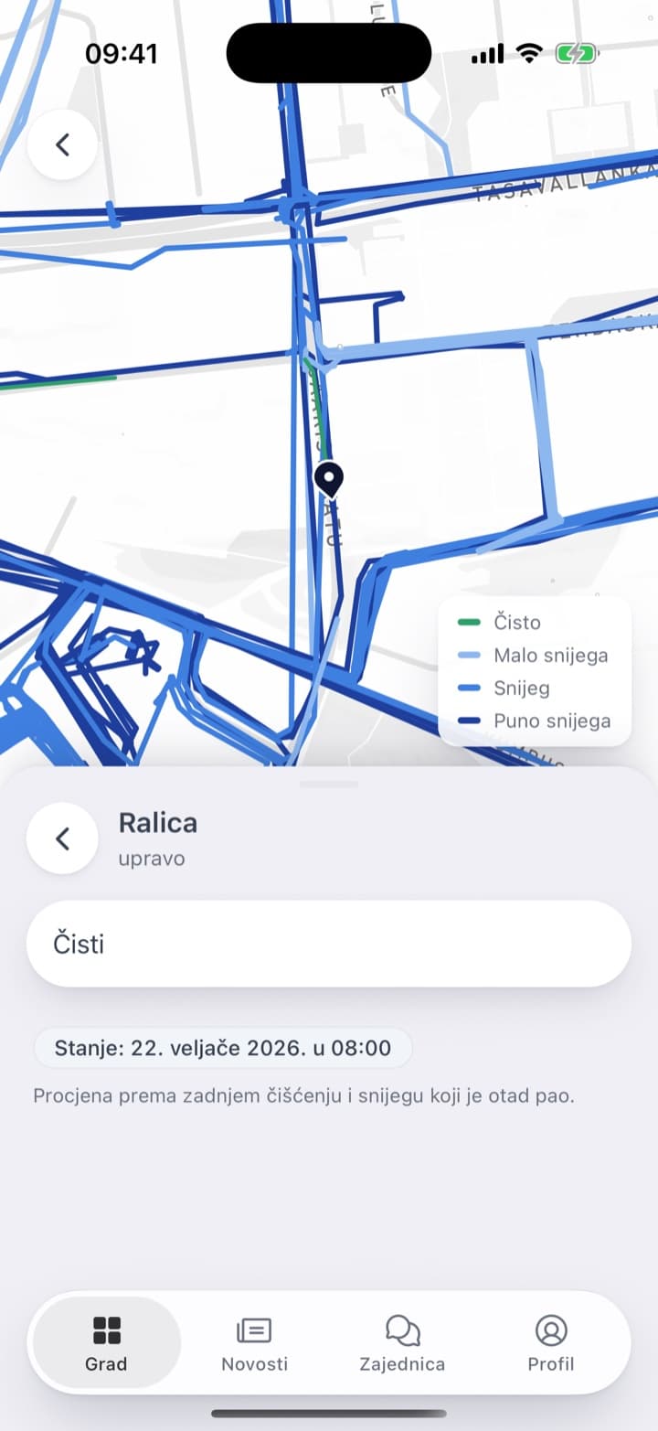 Ralica u radu na karti te put sa stanjem usput i imenovanom najlošijom dionicom.