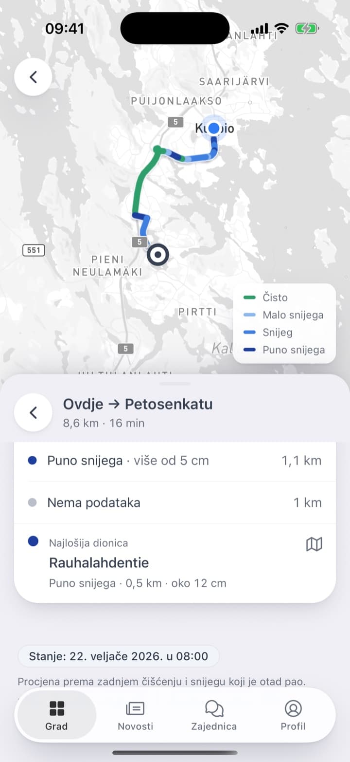 Ralica u radu na karti te put sa stanjem usput i imenovanom najlošijom dionicom.